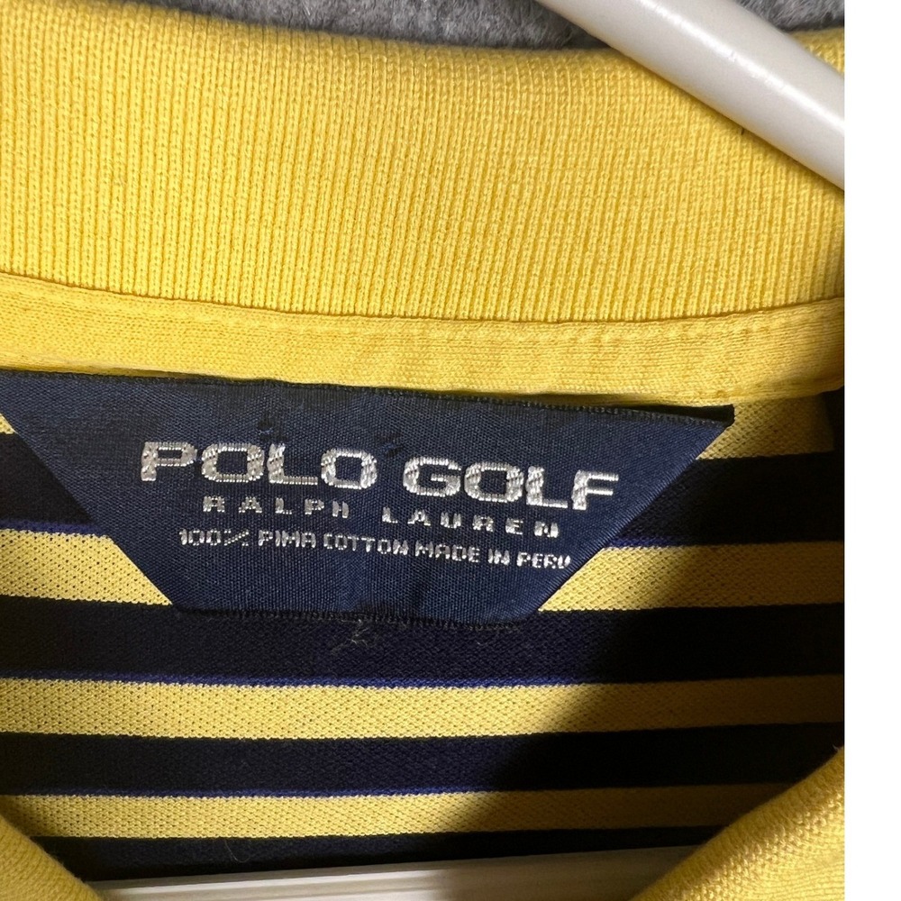 Polo Golf Ralph Lauren Men's XL Yellow Navy Blue Striped Pima Cotton Polo Shirt - Picture 4 of 7